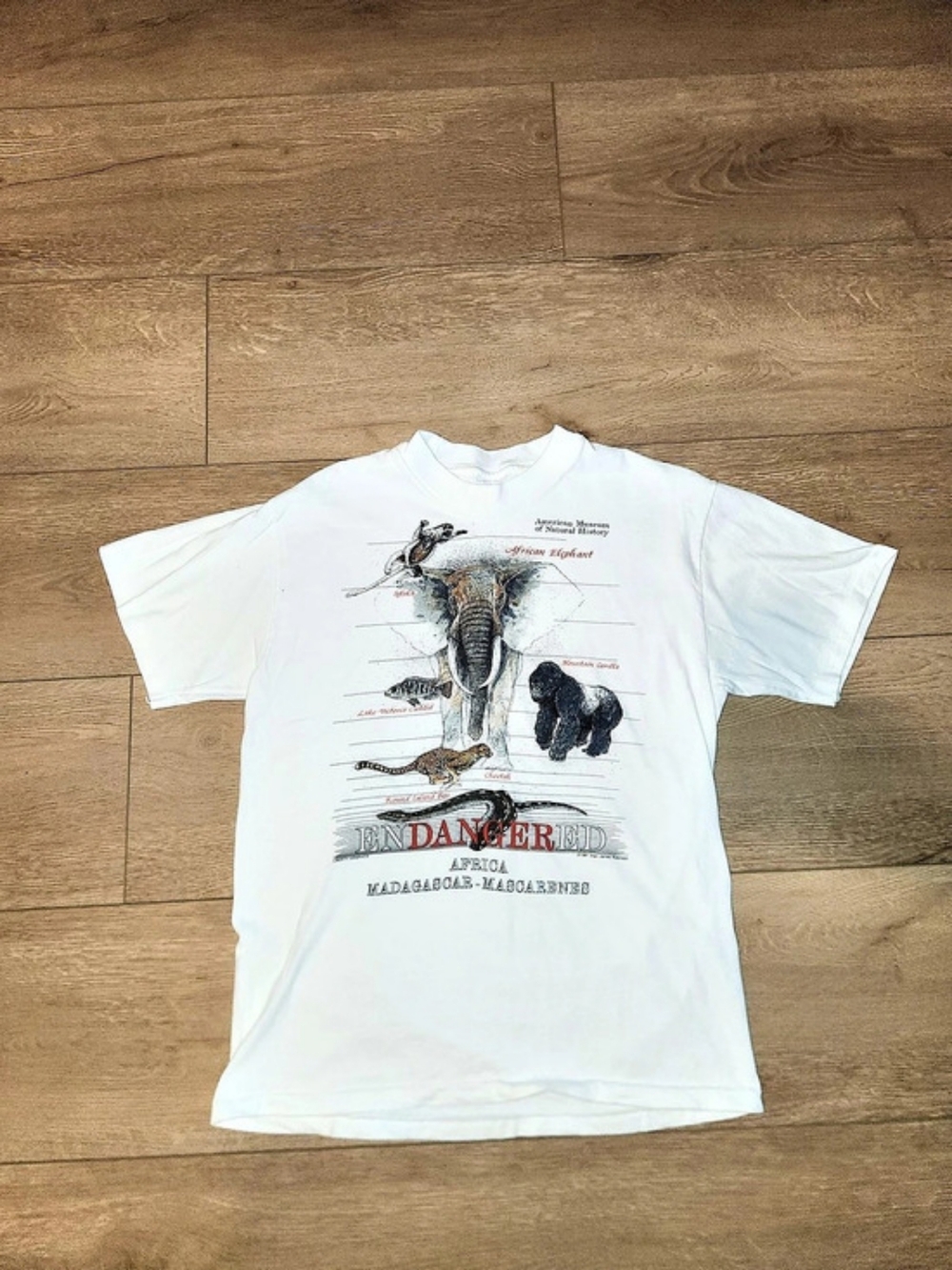 Vintage Y2K 1997 Endangered White Graphic T-shirt Men's Size Medium Good Conditi